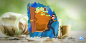 Thief stealing a billion-bag in a scam