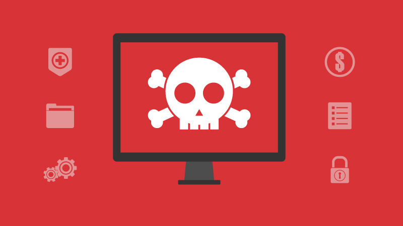 Malicious attachment represented by a skull in a computer