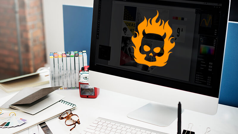 Skull on fire in a designer computer showing one of many malware evasion techniques