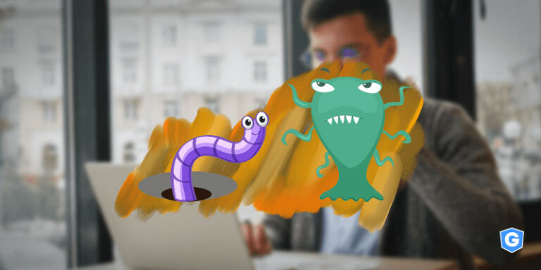 Worm e vírus lado a lado em computador de homem.