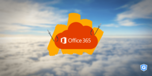 Office 365 cloud in the clouds getting fished from a phishing hook at a Microsoft security report