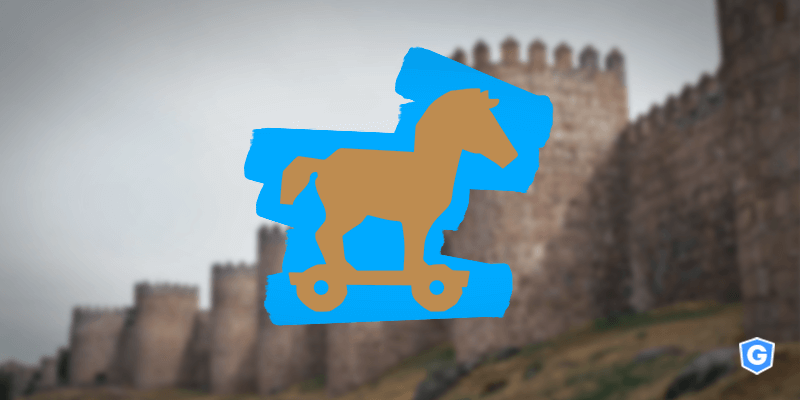 Trojan horse in front of a castle