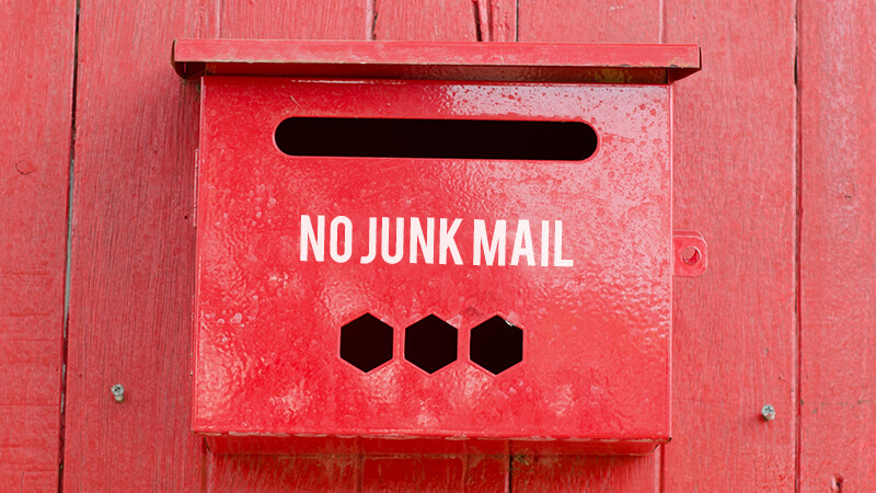 Mail box with the phrase "no junk mail" acts as anti-spam and protects the inbox from malicious messages