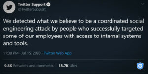 Twitter tweet publicizing the biggest hacker attack on the company