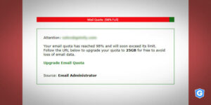 Real phishing email showing message to increase mail quota