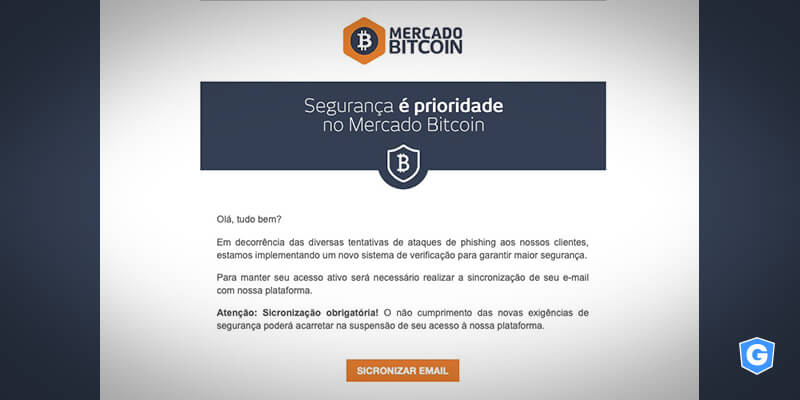E-mail falso alerta sobre segurança no mercado de bitcoin.