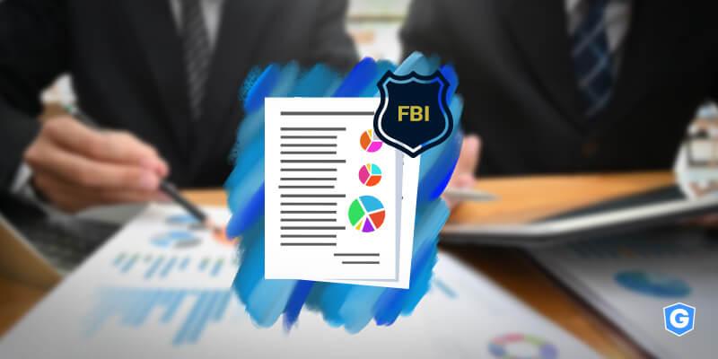 Escudo do FBI analisando dados sobre golpe.