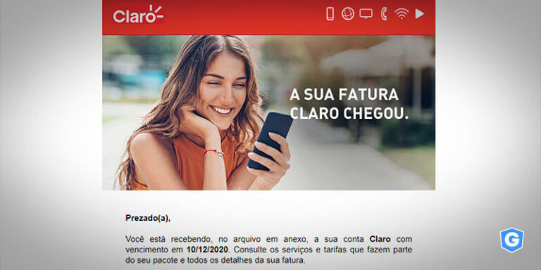 Golpe de e-mail usa imagem da Claro.