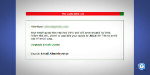 Phishing e-mail: aumente a capacidade de armazenamento da sua conta de e-mail.