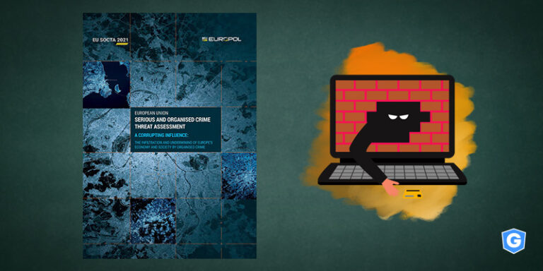 Capa do relatório SOCTA ao lado de hacker atacando computador