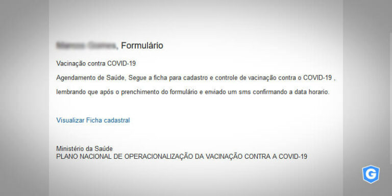 E-mail malicioso usando a COVID-19.